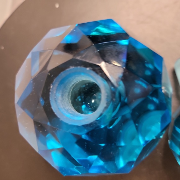 Vintage Blue Faceted Crystal Glass Perfume Bottle - Picture 6 of 11